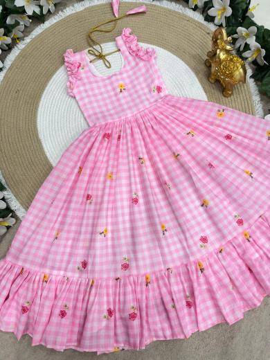 Summer kids Collection Mul Chanderi Pink Indian kids clothing wholesale market